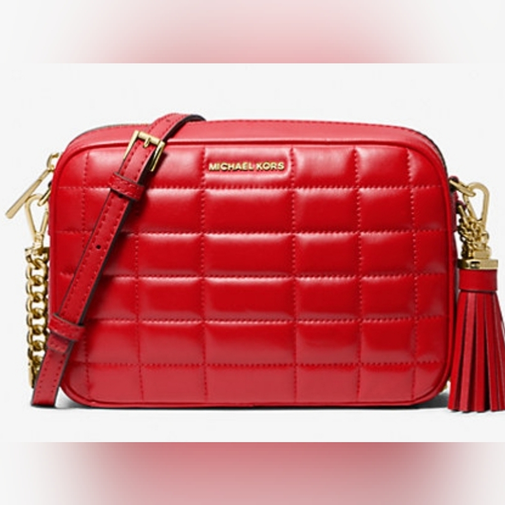 Michael Kors Jet Set Mdium Quilted Leather Crossbody Bag Red OS NEW